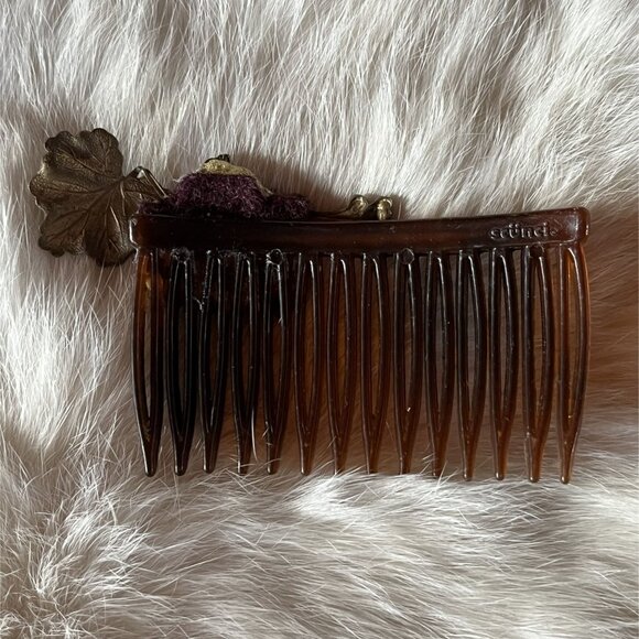 Vintage Tortoise Hair Comb w Antique Brass Floral Ornament Art Deco Victoriana main image 6